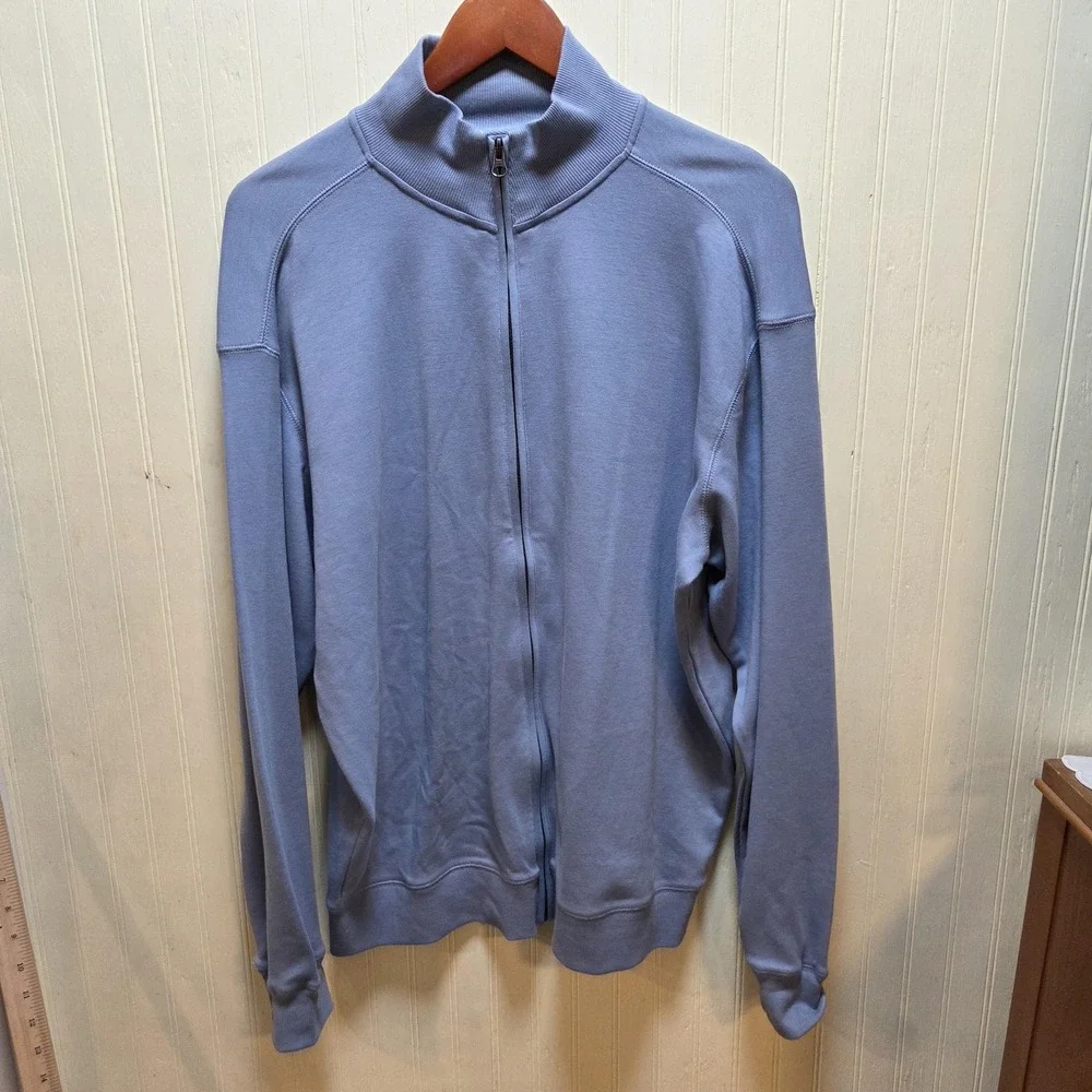 Caribbean Joe Track Jacket Mens Large Blue Full Zip Stand Collar Cotton Knit